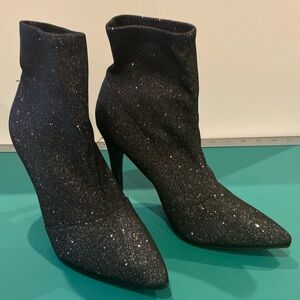 Brash Elegant Black Glitter Stiletto Ankle Boots Size 7.5